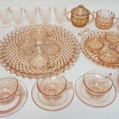 1274	41 PIECE MISC PINK DEPRESSION GLASS, LARGE ROUND PLATTER IS 14 IN
