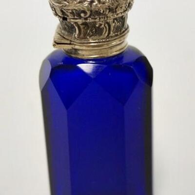 1137	FACETED COBALT BLUE PERFUME BOTTLE, NO STOPPER, 3 1/2 IN
