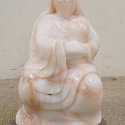 1026	ROSE MARBLE SCULPTURE OF MOTHER & CHILD ON A ROTATING METAL BASE, 19 1/2 IN HIGH
