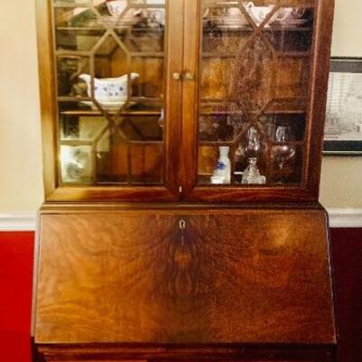 ORNATE SECRETARY DESK WITH FOLD DOWN TOP AND LOTS OF STORAGE CUBBIES