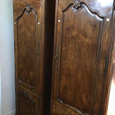 Pair of 9 foot tall Hand Carved Pecan Wood Cabinets
