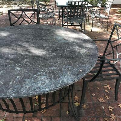 Vintage Aluminum Patio Furniture and Wrought Iron Glass Top, Chairs for both tables