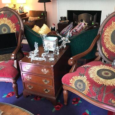 Pair of Tapestry Covered Extra Wide Side Chairs
