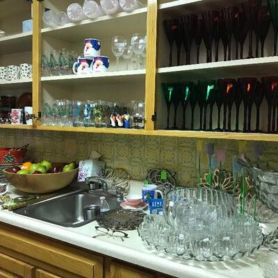 Holiday Punch Bowls, Red and Green Wine Glasses