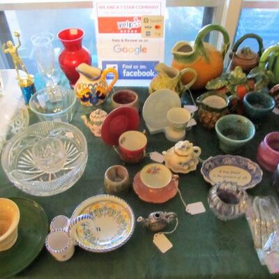 Lots of lovely & unique collectibles, teacups, pitchers, crystal, pottery, & more!