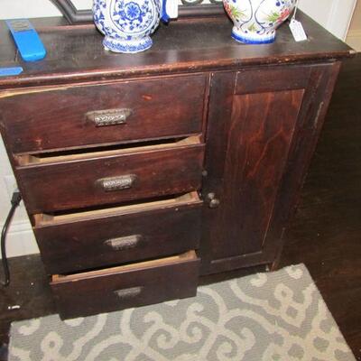1800s small & unique cabinet w/ rare brass pulls. nice size for any space!