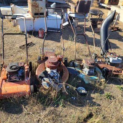 #3080 • 4 Vintage Gas Powered Lawnmowers