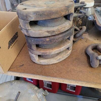 old block and tackle, one has USN stamped on it