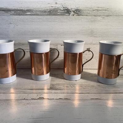 (4) Set of Hot Cocoa Mugs, Copper & Ceramic