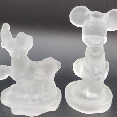 (2) Minnie & Pluto Frosted Glass Disney Figurines