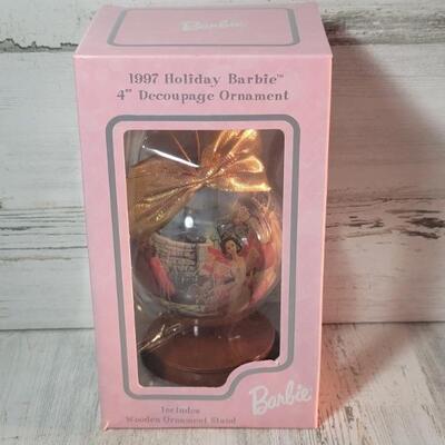 NIB 1997 Barbie Decoupage Ornament on Wooden Stand