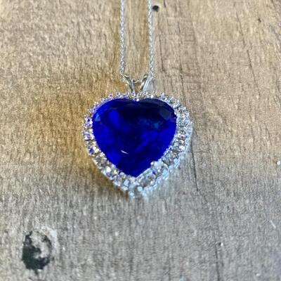 Blue Heart Necklace on Sterling Silver Chain
Pendant is costume jewelry, not sterling silver