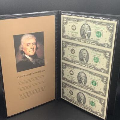 Sheet of Uncirculated Two Dollar Bills