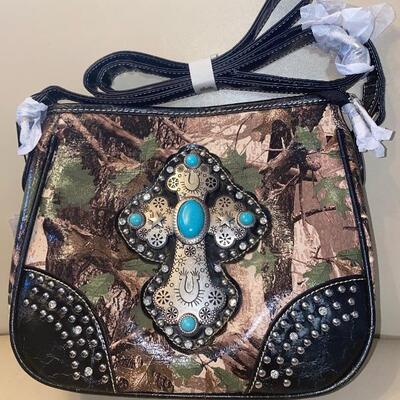 Montana Western Bling Cross/Camouflage Purse with Long Shoulder Strap - Purse is Brand New with Tags