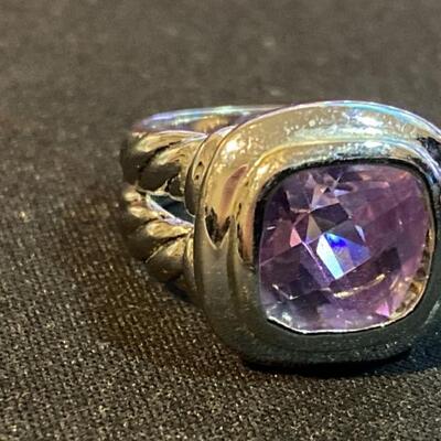 925 Silver Ring with Purple Stone, Size 7
