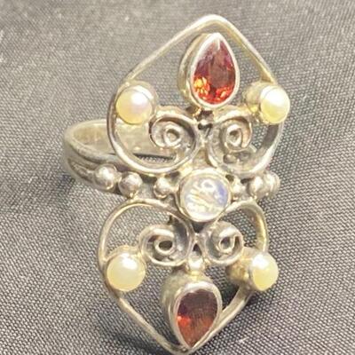 Nikki Butler 925 Silver Ring with Pearl and Garnet