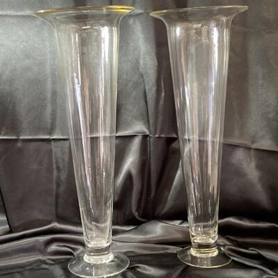 Pair of 24in Tall Clear Glass Vases