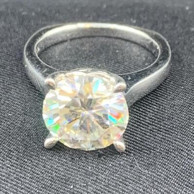 Sterling Silver w/ Large Clear Solitaire Size 6.75