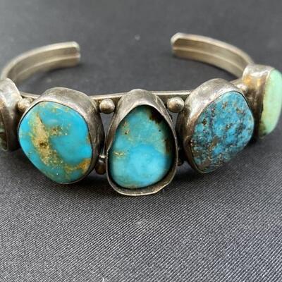 Sterling Silver & Turquoise Bangle Weighs 34.06g
