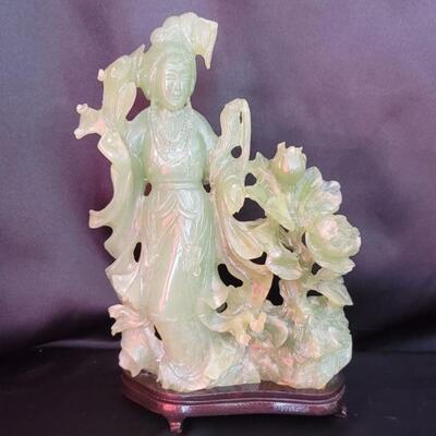 1920's Carved Jade Chinese Woman with Flowers
