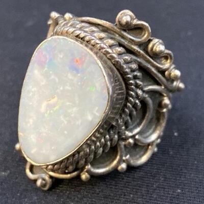 925 Silver Opal Ring, Size 8, Weighs 13.10 Grams