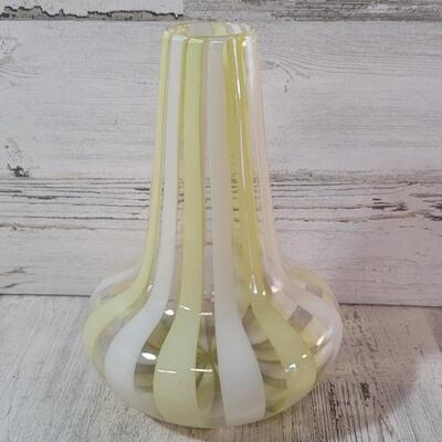 Yellow & White Stripe Vintage Blown Art Glass Vase