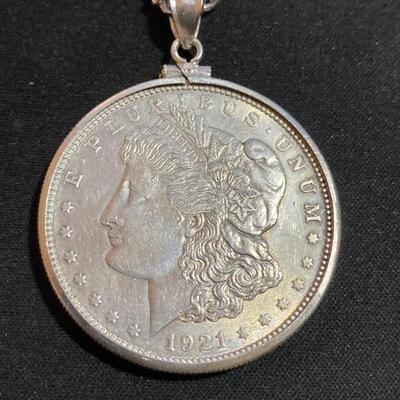 925 Silver Necklace with 1921 Silver Morgan Dollar