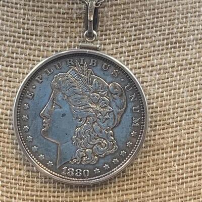 1880 Morgan Silver Dollar on 925 Silver 24in Chain