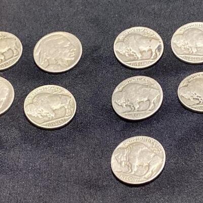 1945-Silver War Nickel Plus 9 Buffalo Nickels