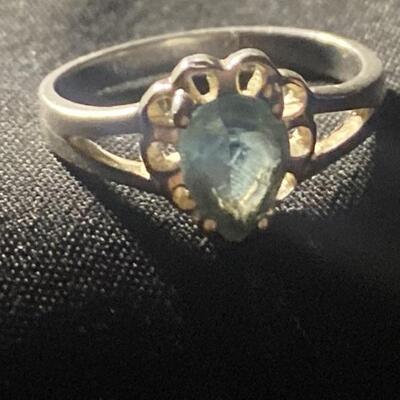 925 Silver Ring with Light Blue Stone, Size 4