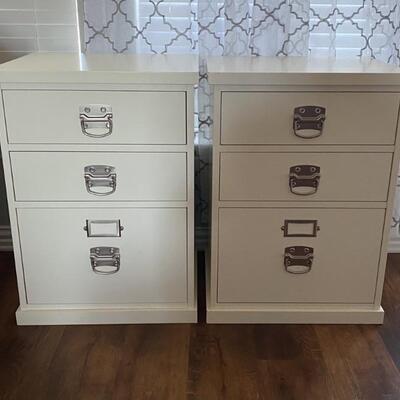 (2) White Pottery Barn 3-Drawer Filing Cabinets