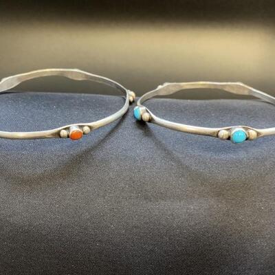(2) Vintage Silver and Turquoise Bangles
