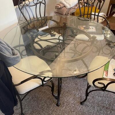 wrought iron & glass table and 4 chairs