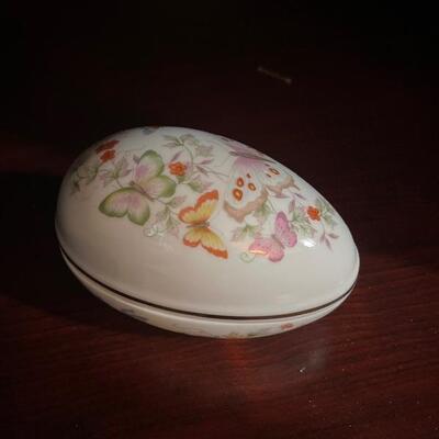 collectible porcelain egg shaped trinket box