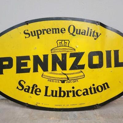 #108 â€¢ Double Sided Pennzoil Sign. Measures approx 31