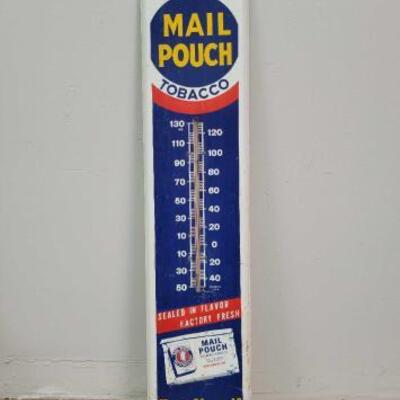 #110 â€¢ Vintage Mail Pouch Tobacco Thermometer. Measures approx 39