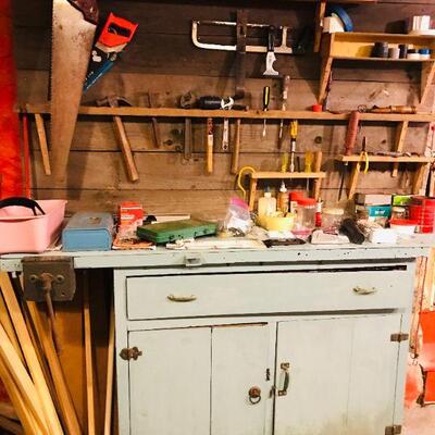 Hand made work bench ~includes the backsplash and wood built ons - vice is separate