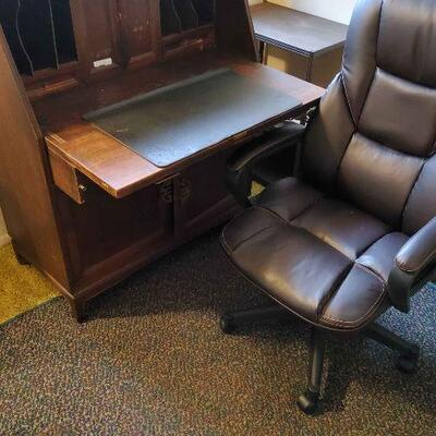 AAE020 - Vintage Secretary Pull-Down Desk & Plush Office Chair