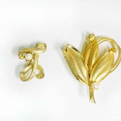 Two Simulated Gold Tone Brooches
