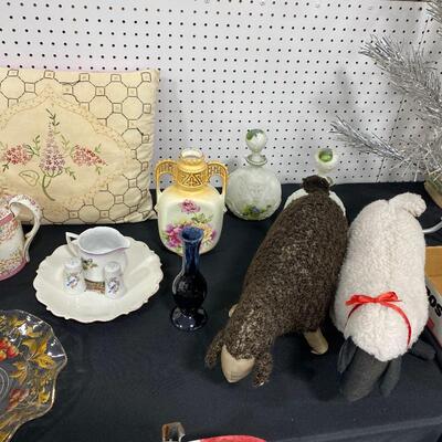 Embroidered Pillow, Wooly Sheep, Vases