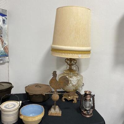 Fibre-Optic Lamp, Stoneware Bowl & Butter Jar, Modern Lamp, Chicken weathervane