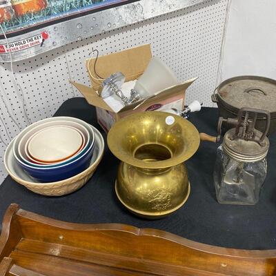 Stoneware Bowls (Crate & Barrel), Spittoon, Light Fixture, Whipper Jar
