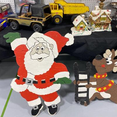 Santa and His Reindeer, Tonka Jeep, Tonka Dump Truck, Gingerbread Houses