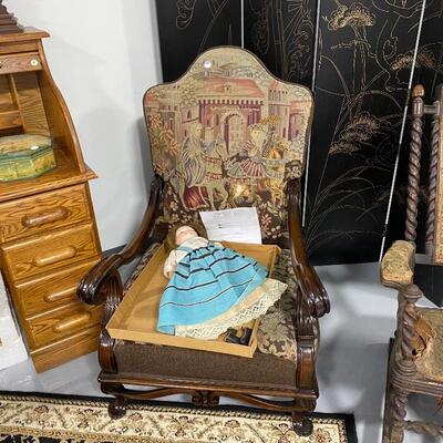 Ornate Chair, Antique Doll, Room Divider