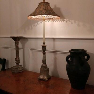 heavy gilt metal candle stick lamp