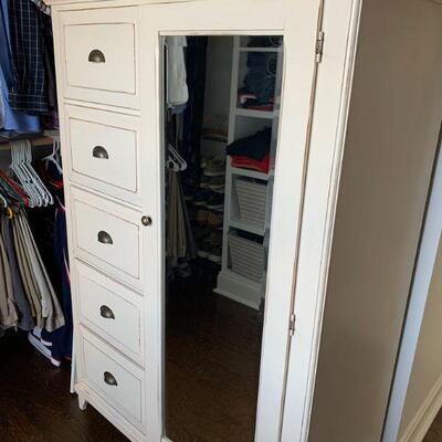 white armoire 45 inch wide
24 inch deep and 62 and 1/2 high