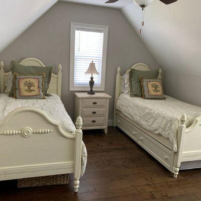Pair of White Twin Beds And Chest