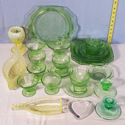 Vaseline and Green Depression Glass Lot