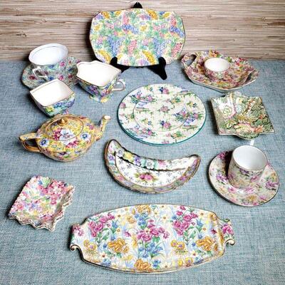 Selection of English and other Chintz porcelain tea ware