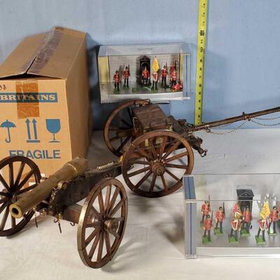 Britains toy soldier sets and model canon with limber